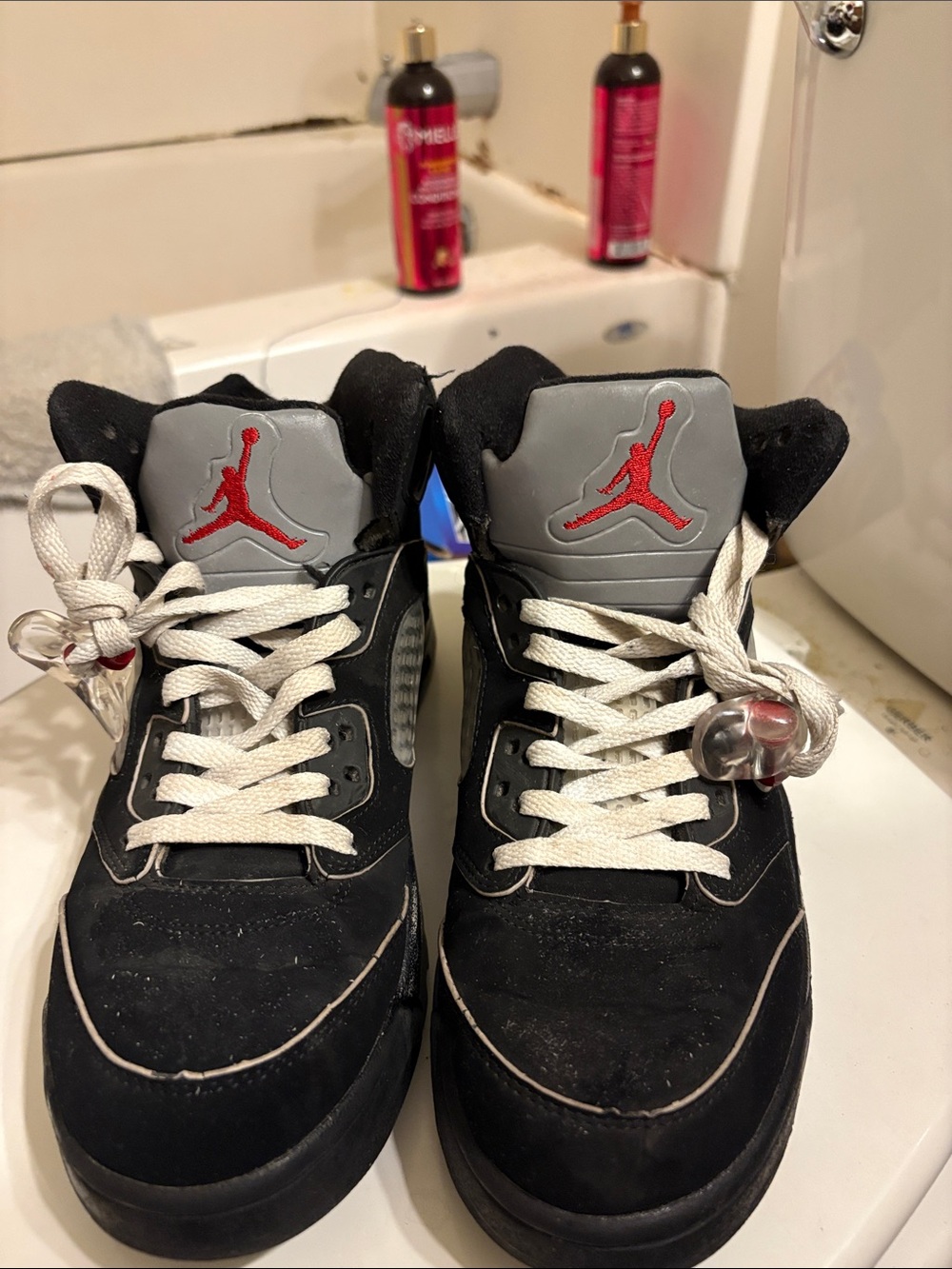 Jordan Kids Black & Gray Sneakers with Red Jumpman Logos